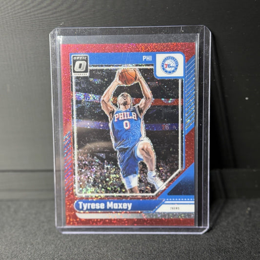 Panini 2024-25 Donruss Optic Tyrese Maxey #135 Red Glitter Prizm /75 76ers0